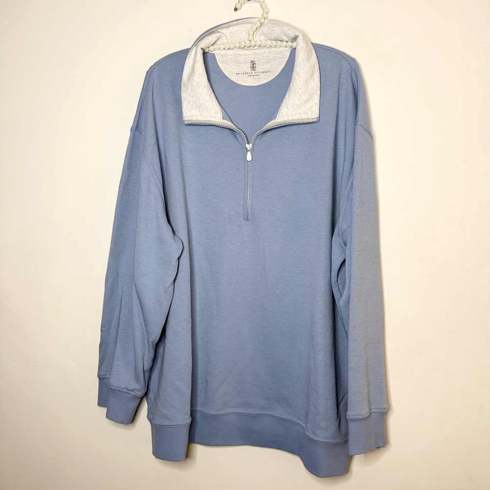 Brunello Cucinelli Half Zip Cotton Jersey Sweatshirt